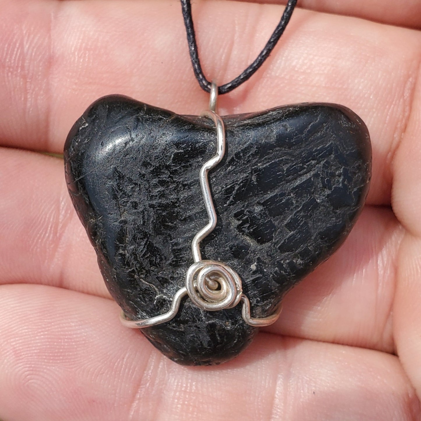 Natural "Black Heart" Silver Wire Wrapped Pendant