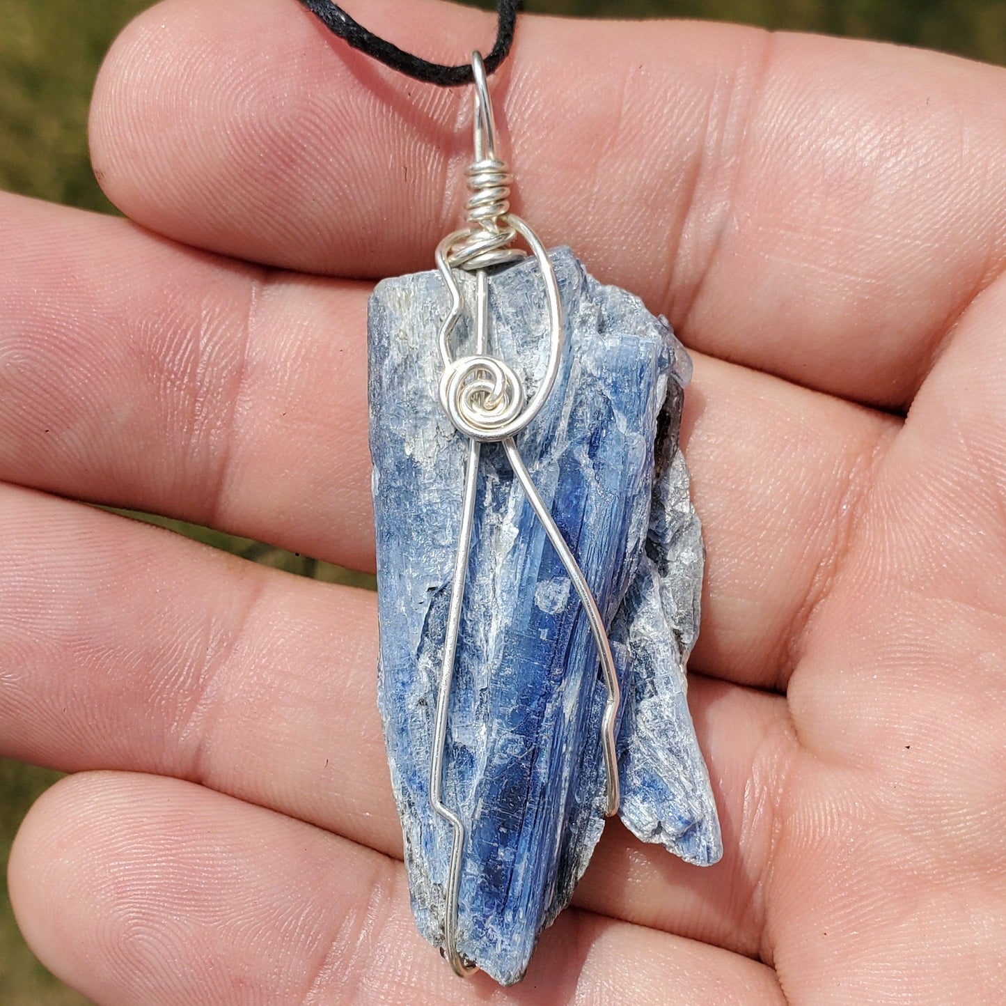 Blue Kyanite 2 Sided Wire Wrapped Gemstone Pendant
