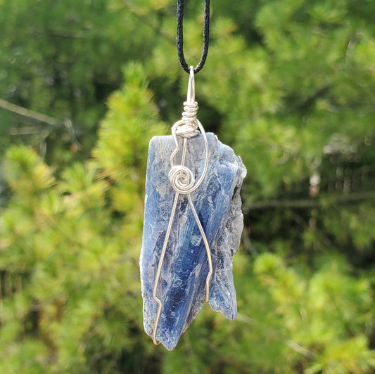 Blue Kyanite 2 Sided Wire Wrapped Gemstone Pendant