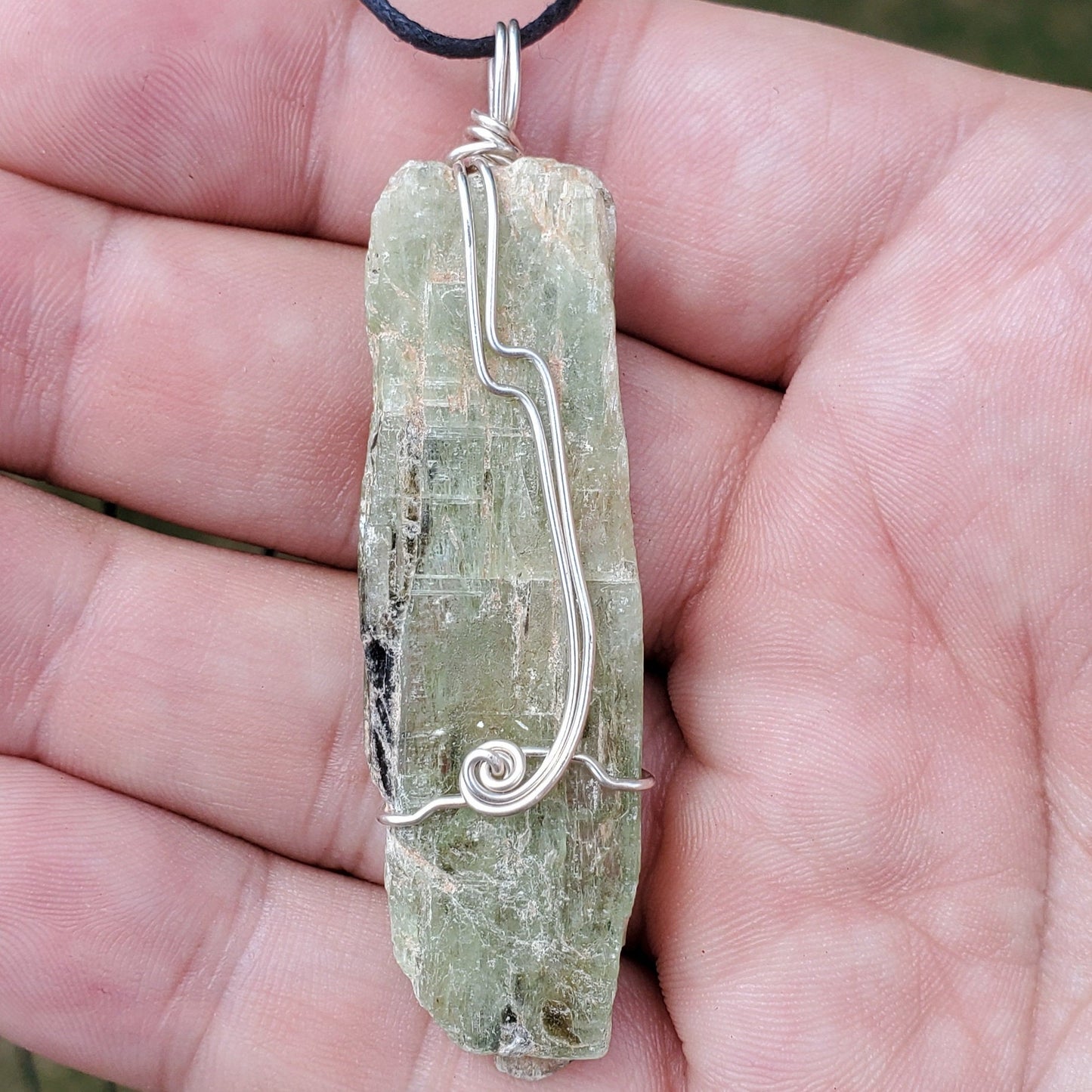 Natural Green Kyanite Blade Wire Wrapped Gemstone Pendant