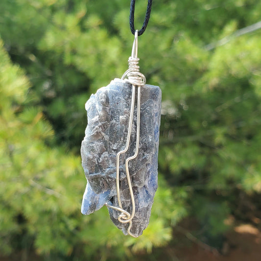 Blue Kyanite 2 Sided Wire Wrapped Gemstone Pendant