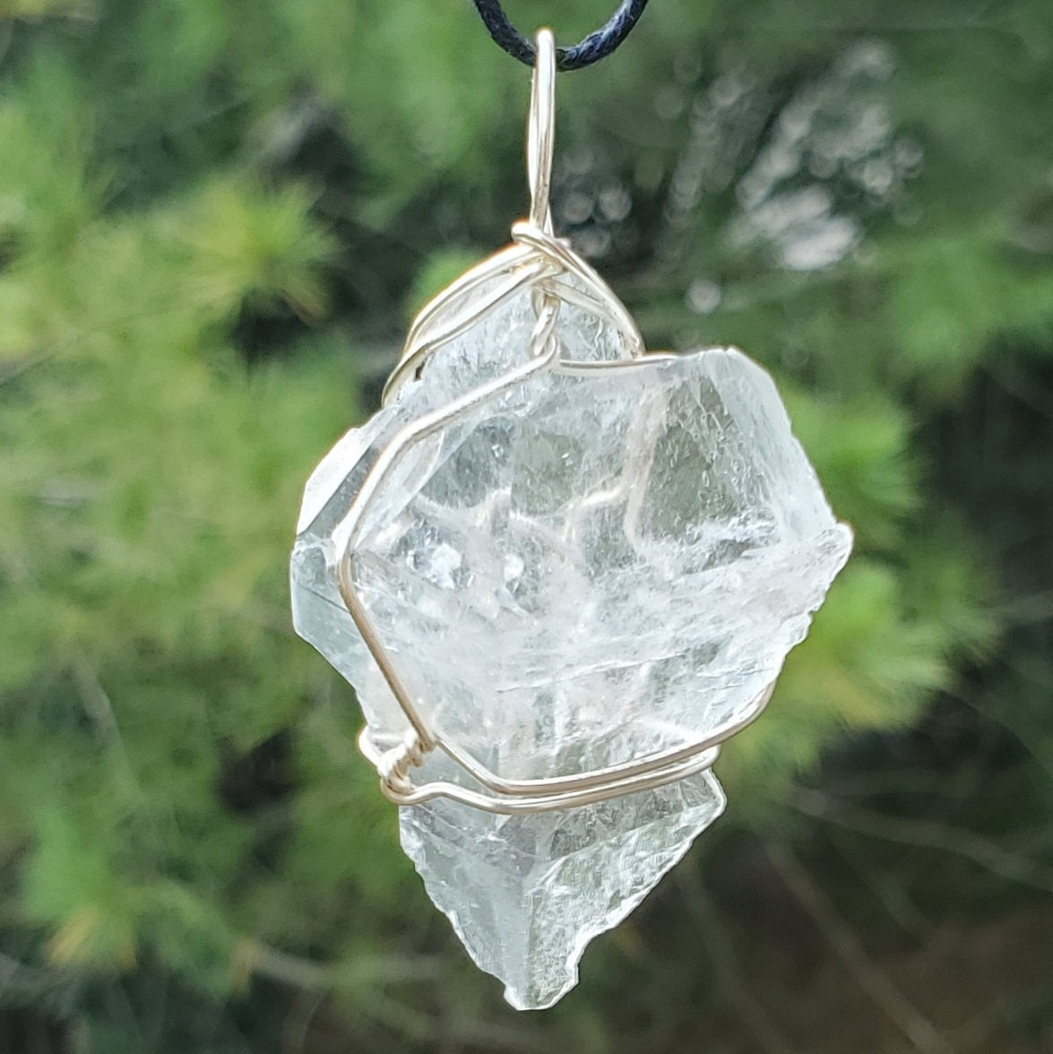 Natural Clear Quartz Point Wire Wrapped Gemstone Pendant