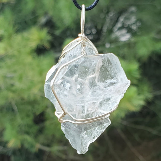 Natural Clear Quartz Point Wire Wrapped Gemstone Pendant