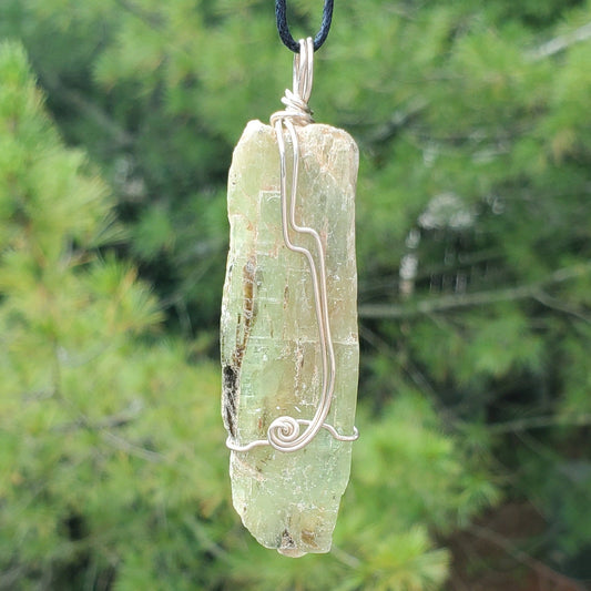 Natural Green Kyanite Blade Wire Wrapped Gemstone Pendant