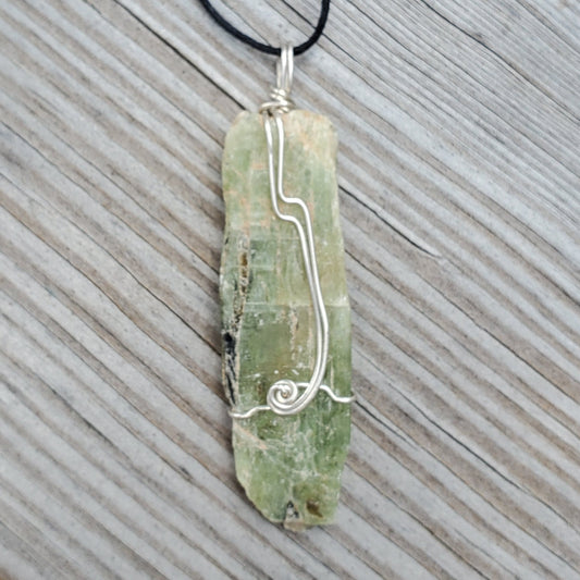 Natural Green Kyanite Blade Wire Wrapped Gemstone Pendant