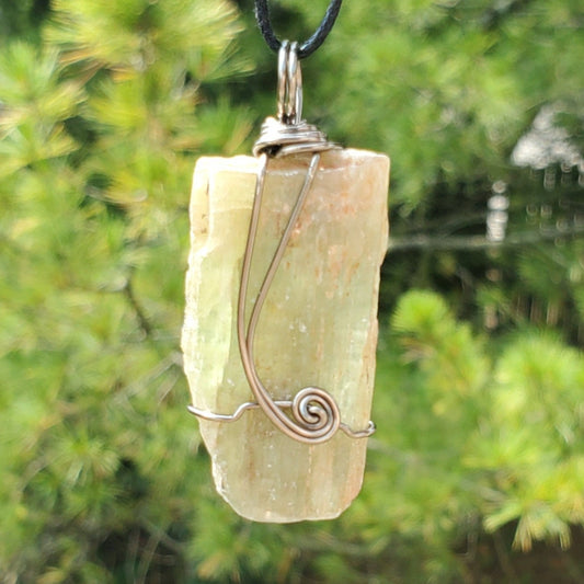 Natural Green Kyanite Blade Wire Wrapped Gemstone Pendant